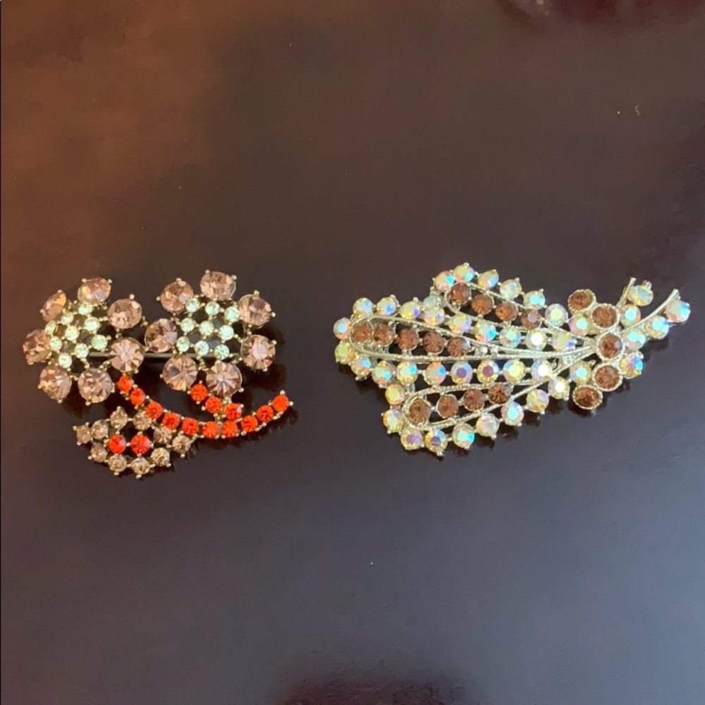 Set of 2 rhinestone brooches